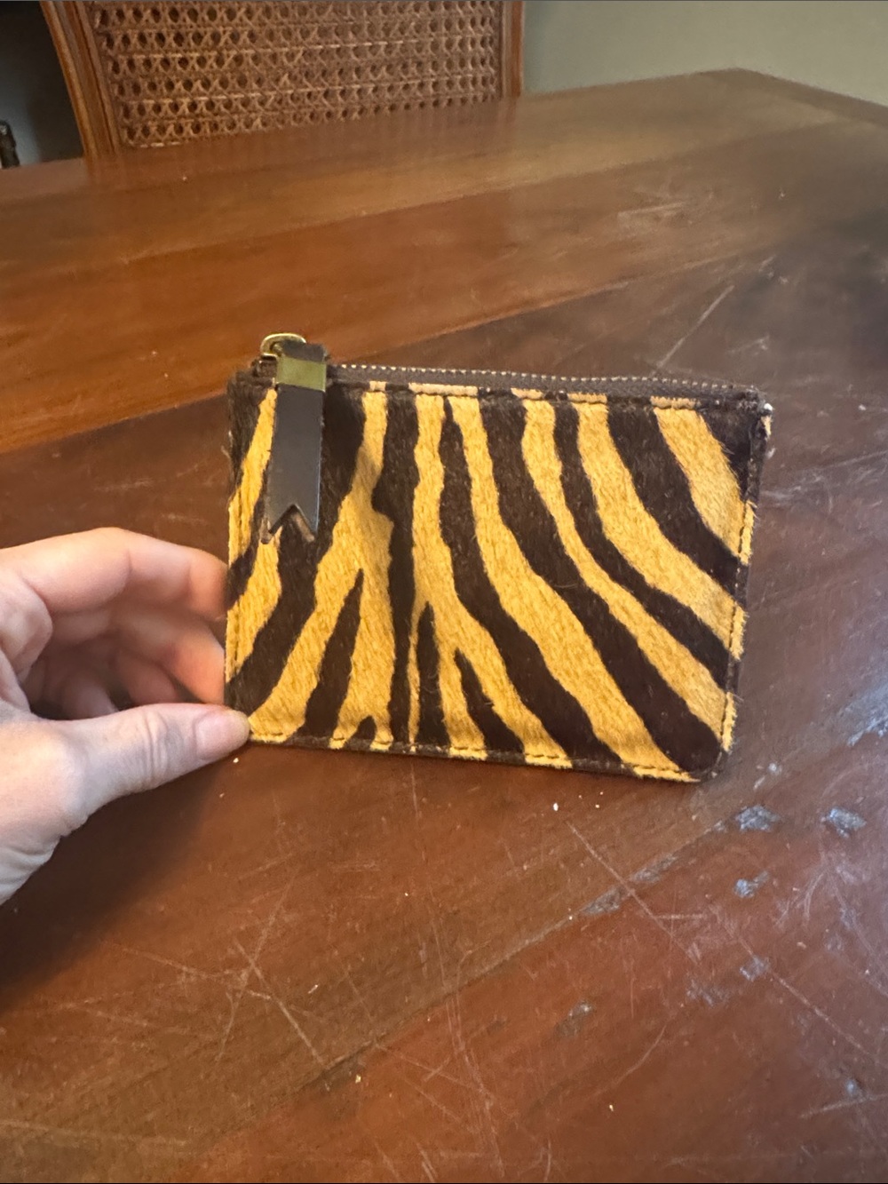 Madewell Zebra-Striped Haircalf Zip Card Wallet in Yellow and Brown